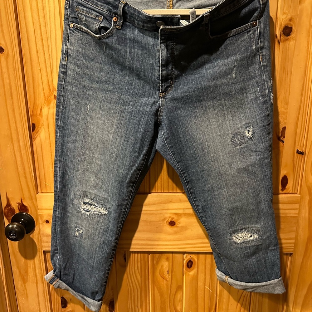LOFT Blue Distressed Ankle Jeans
